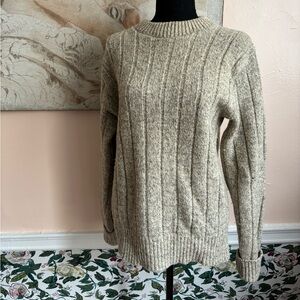Vintage London Fog Beige Wool Tight Knit Crewneck Sweater Size Large